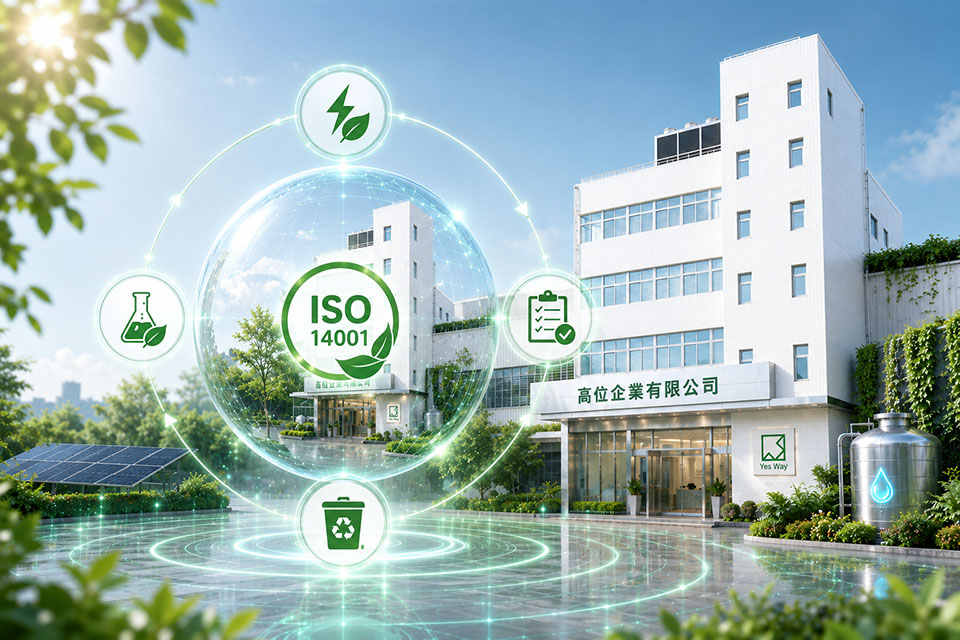 ISO 14001 環境管理體系與合規生產示意圖
